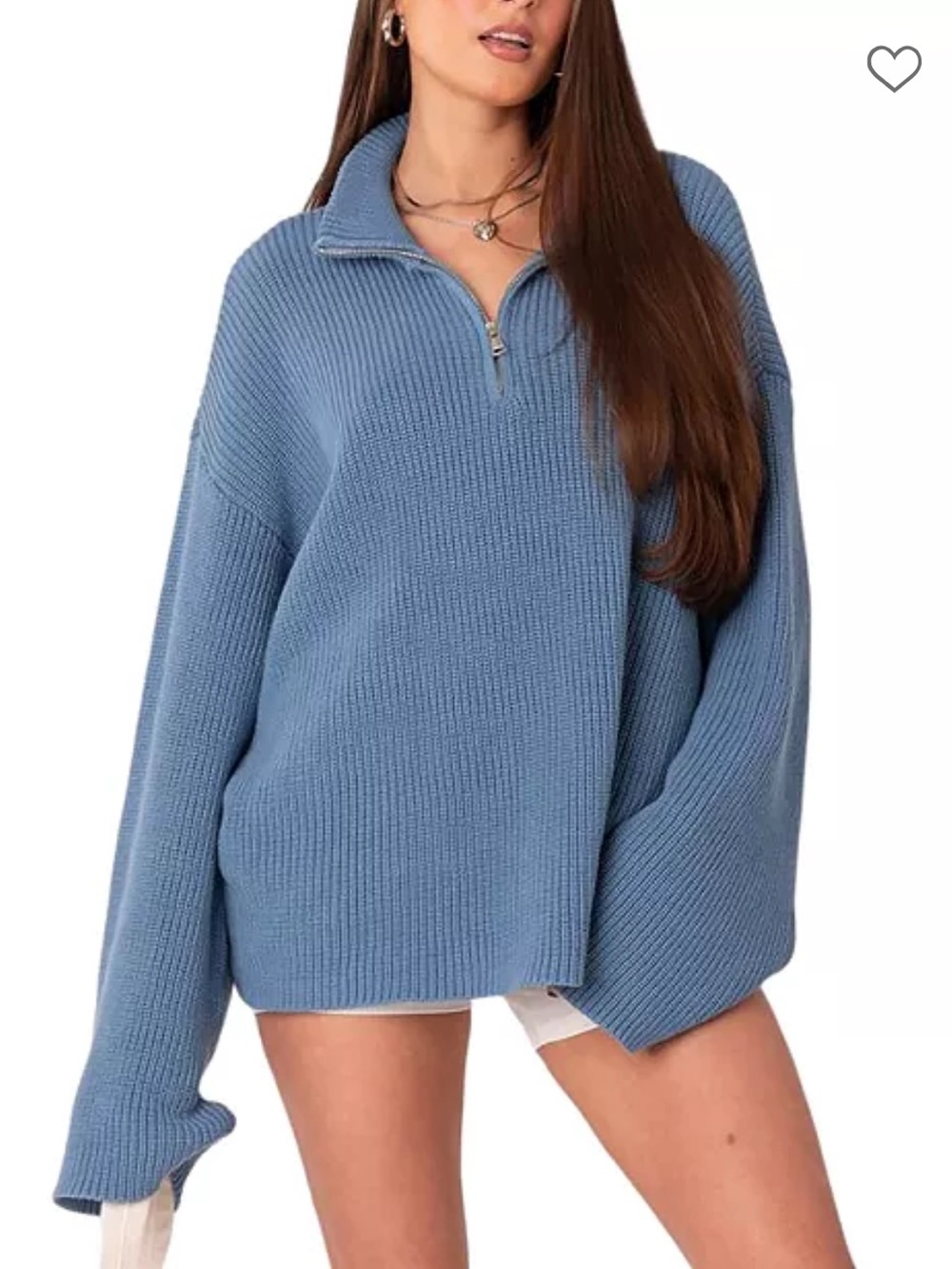 Edikted Amour High Neck Oversized Zip Sweater Blue Size XS New With Tags